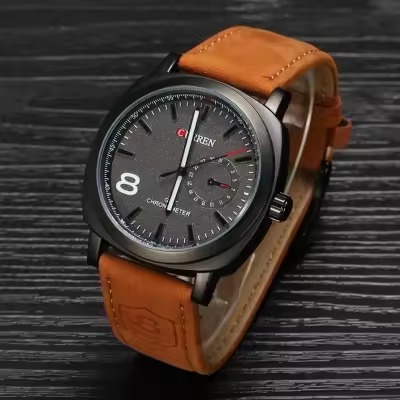 Leather Analog Watch for Men - Brown and White(Null)